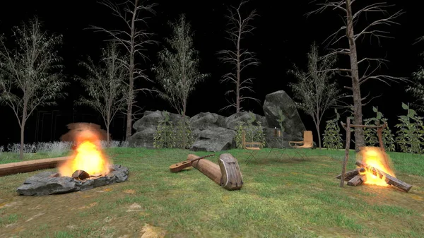 营地的3D渲染 — 图库照片