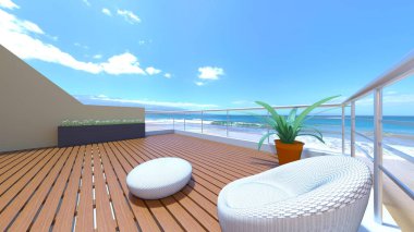 Tahta balkonun 3 boyutlu görüntüsü