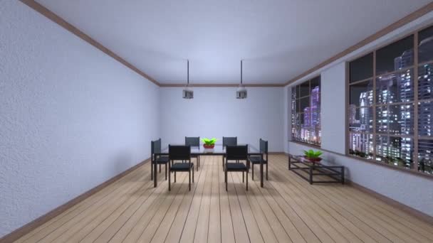 Rendering Della Sala Pranzo Con Vista Notturna — Video Stock