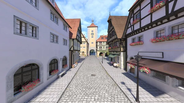 3D rendering of the cobblestone streets