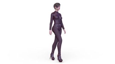 Yürüyen bir siber kadının 3 boyutlu canlandırması