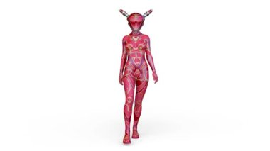 Yürüyen bir siber kadının 3 boyutlu canlandırması