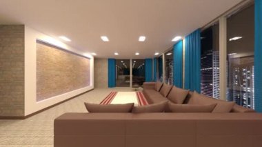 Oturma odasının gece görüşlü 3D görüntüsü
