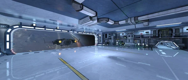 3D rendering of the spaceship hangar