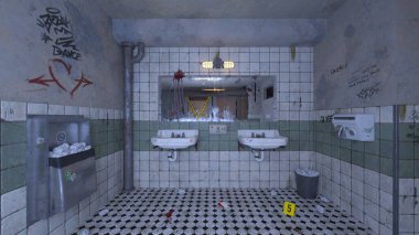 Loş ışıklı tuvaletin 3 boyutlu yansıması