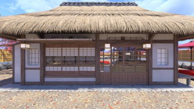 Japon çay evinin 3D görüntüsü.