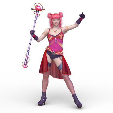 Sihirli değnekli bir kadının 3 boyutlu görüntüsü