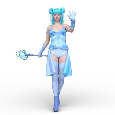 Sihirli değnekli bir kadının 3 boyutlu görüntüsü