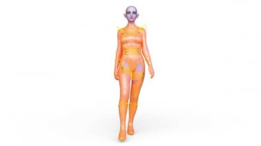 Yürüyen bir siber kadının 3 boyutlu canlandırması