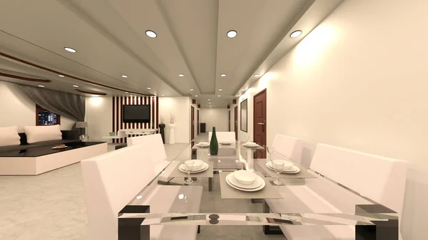 Rendering Del Soggiorno Della Sala Pranzo — Foto Stock