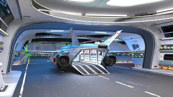 3D rendering of the spaceship hangar