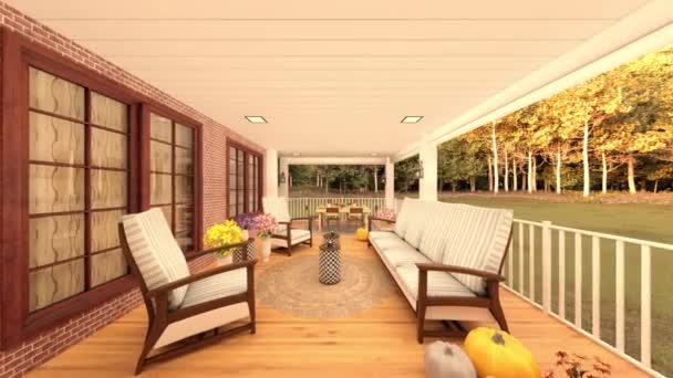 Rendering Wooden Balcony — Stockvideo