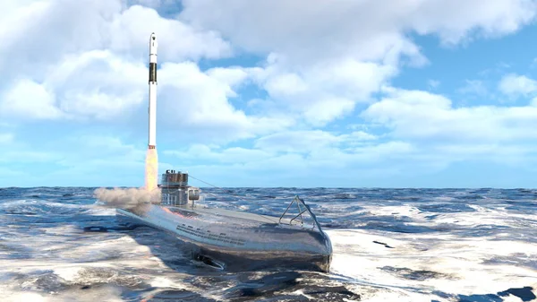 弹道导弹潜艇的三维绘制 — 图库照片