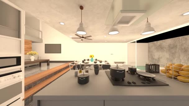 Визуализация Столовой Кухни — стоковое видео