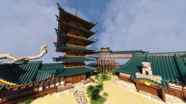 Kayalık dağ tapınağının 3 boyutlu görüntüsü