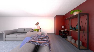 Oturma odasının 3 boyutlu görüntüsü