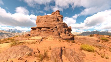 Kayalık bir dağın zirvesinin 3 boyutlu canlandırması