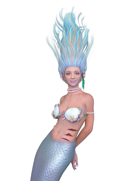 美人鱼的3D渲染 — 图库照片