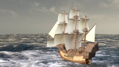 Bir yelkenlinin 3D görüntüsü