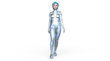 Yürüyen bir siber kadının 3 boyutlu canlandırması