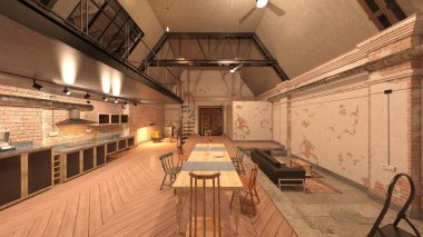 Çatı katının 3 boyutlu canlandırması