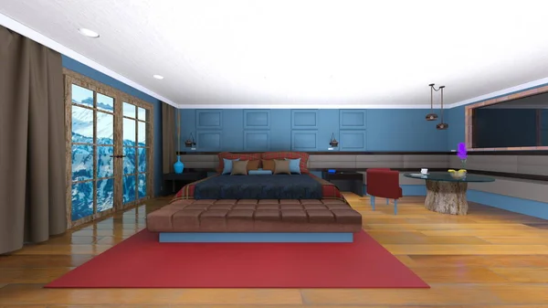Rendering Living Room Mountain View — Foto de Stock