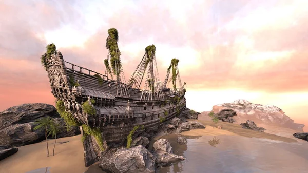 Rendering Wrecked Ship — Stockfoto