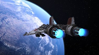Bir uzay gemisinin ve Dünya 'nın 3 boyutlu canlandırması