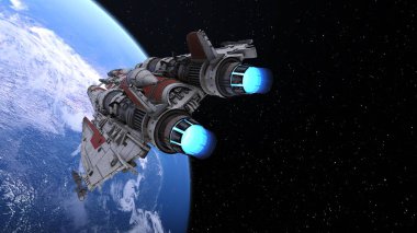 Bir uzay gemisinin ve Dünya 'nın 3 boyutlu canlandırması