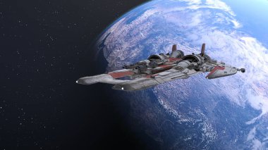 Bir uzay gemisinin ve Dünya 'nın 3 boyutlu canlandırması