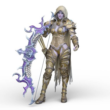 Ok ve yayla üç boyutlu bir kadın savaşçı tasviri.