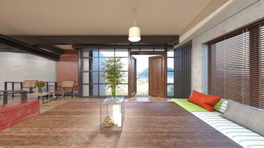 Oturma odasının 3 boyutlu görüntüsü