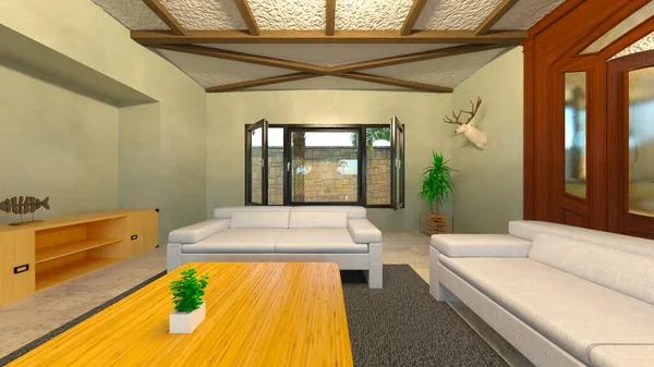 Oturma odasının 3 boyutlu görüntüsü