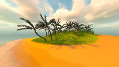 3D rendering of the uninhabited island and turret