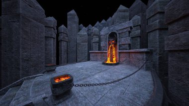 3D rendering of the stone pillar temple