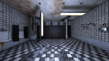 Loş ışıklı tuvaletin 3 boyutlu yansıması