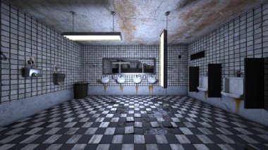 Loş ışıklı tuvaletin 3 boyutlu yansıması