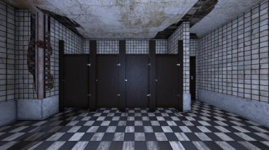 Loş ışıklı tuvaletin 3 boyutlu yansıması