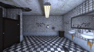 Loş ışıklı tuvaletin 3 boyutlu yansıması