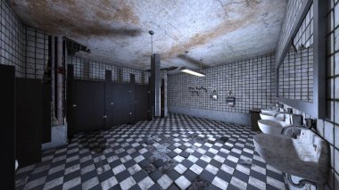 Loş ışıklı tuvaletin 3 boyutlu yansıması