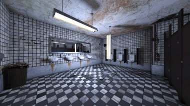 Loş ışıklı tuvaletin 3 boyutlu yansıması