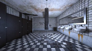 Loş ışıklı tuvaletin 3 boyutlu yansıması