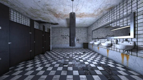 薄暗いトイレの3Dレンダリング — ストック写真