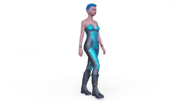 Yürüyen bir siber kadının 3 boyutlu canlandırması