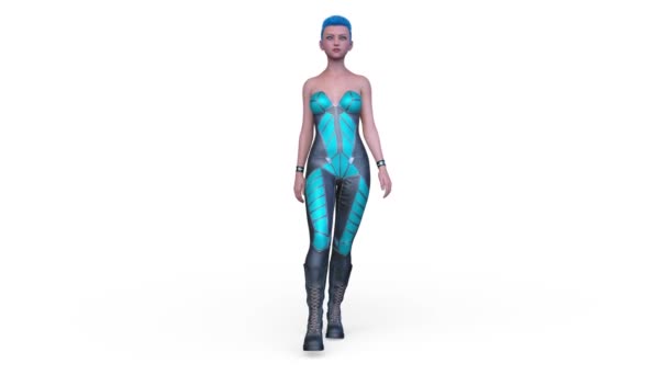 一个行走的网络女人的3D渲染 — 图库视频影像
