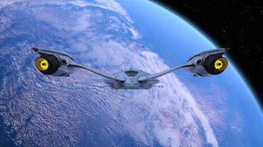 Bir uzay gemisinin ve Dünya 'nın 3 boyutlu canlandırması