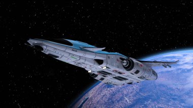 Bir uzay gemisinin ve Dünya 'nın 3 boyutlu canlandırması