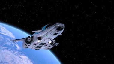 Bir uzay gemisinin ve Dünya 'nın 3 boyutlu canlandırması