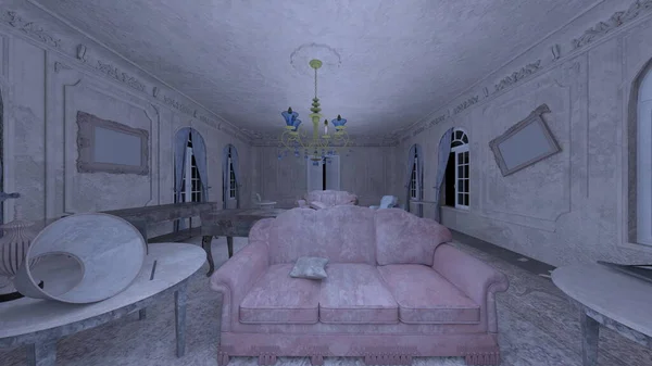 Rendering Ruined Living Room — 스톡 사진