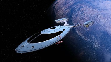 Bir uzay gemisinin ve Dünya 'nın 3 boyutlu canlandırması